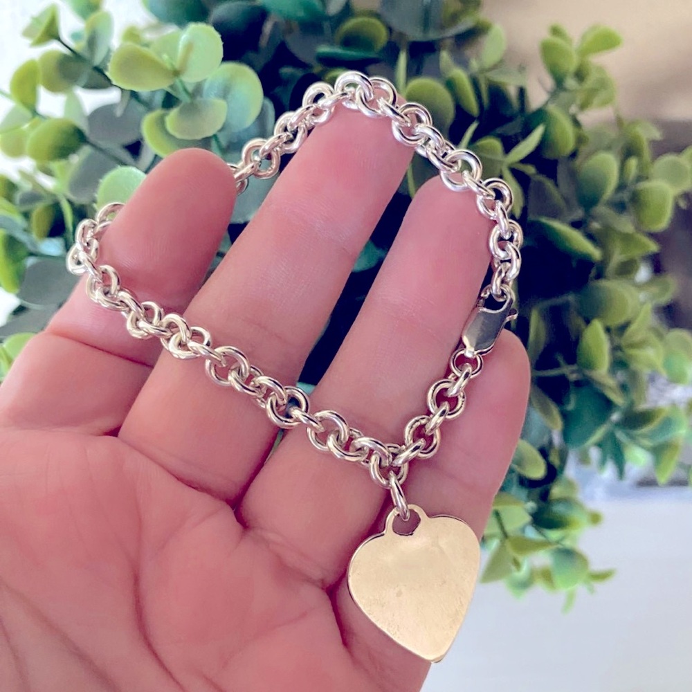 Marsala Sterling Silver Solid thick Link Heart Charm 925 Bracelet 19g Lobster 7”